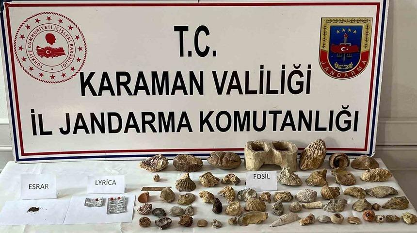 Karaman’da kenevir ve 63 adet fosil ele geçirildi
