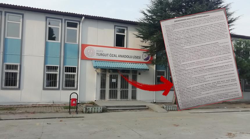 Düzce'deki Turgut Özal Anadolu Lisesi'nin 18 maddelik kurallar listesi gündem oldu: "Kız öğrenci gerekiyorsa ayakta gidecek", CHP'den açıklama: "Suç duyurusunda bulunacağız"