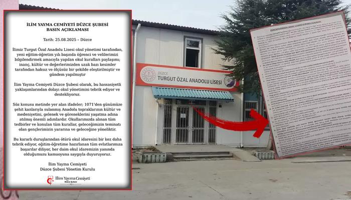 Düzce’deki lisede yaşanan bildiri sonrası İlim Yayma Cemiyeti’nden yeni açıklama: “Okul idaresini tebrik ederiz”