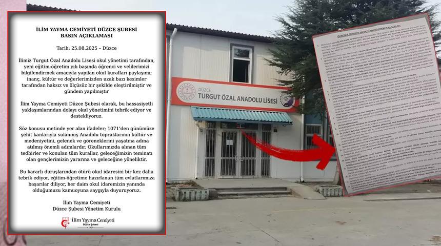 Düzce’deki lisede yaşanan bildiri sonrası İlim Yayma Cemiyeti’nden yeni açıklama: “Okul idaresini tebrik ederiz”