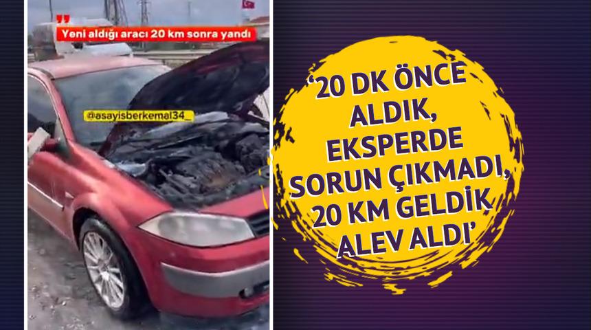 Yeni alıp 20 km gittiği araba yandı! 'Full ekspertiz yaptırdık, 20 dakikada geldiği durum bu' 