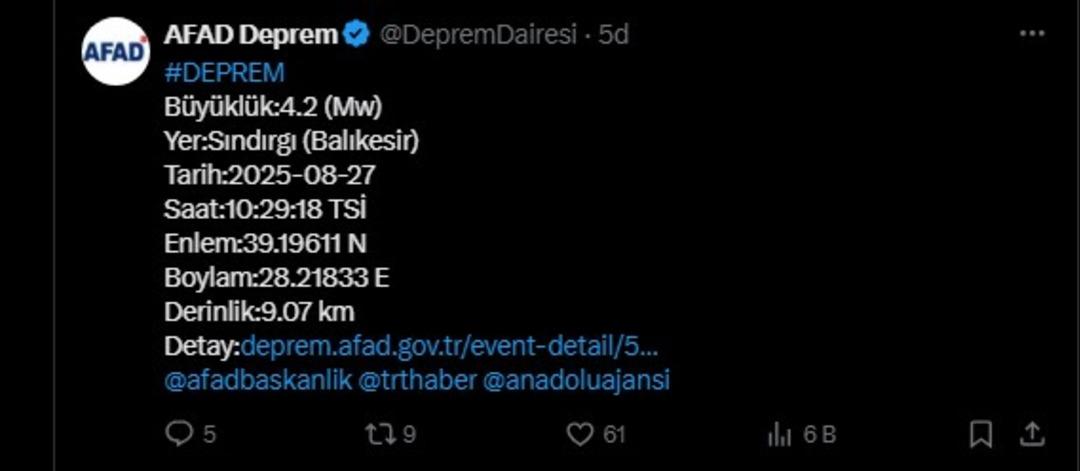 AFAD duyurdu! Balıkesir de 4,2 büyüklüğünde deprem 1