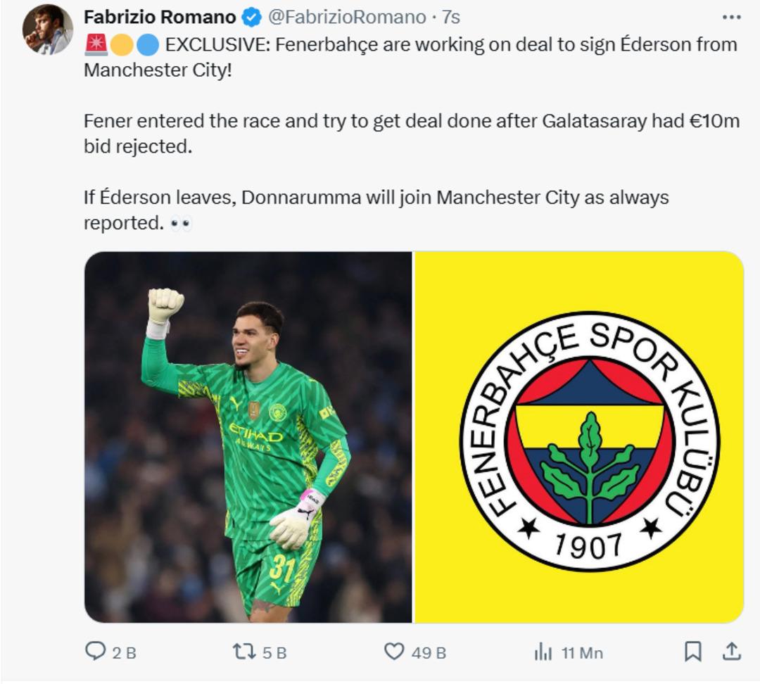 Fenerbahçe transferde bombayı patlatıyor! Galatasaray ın uzun süredir peşinde koştuğu Ederson için resmi teklif yapıldı... 1