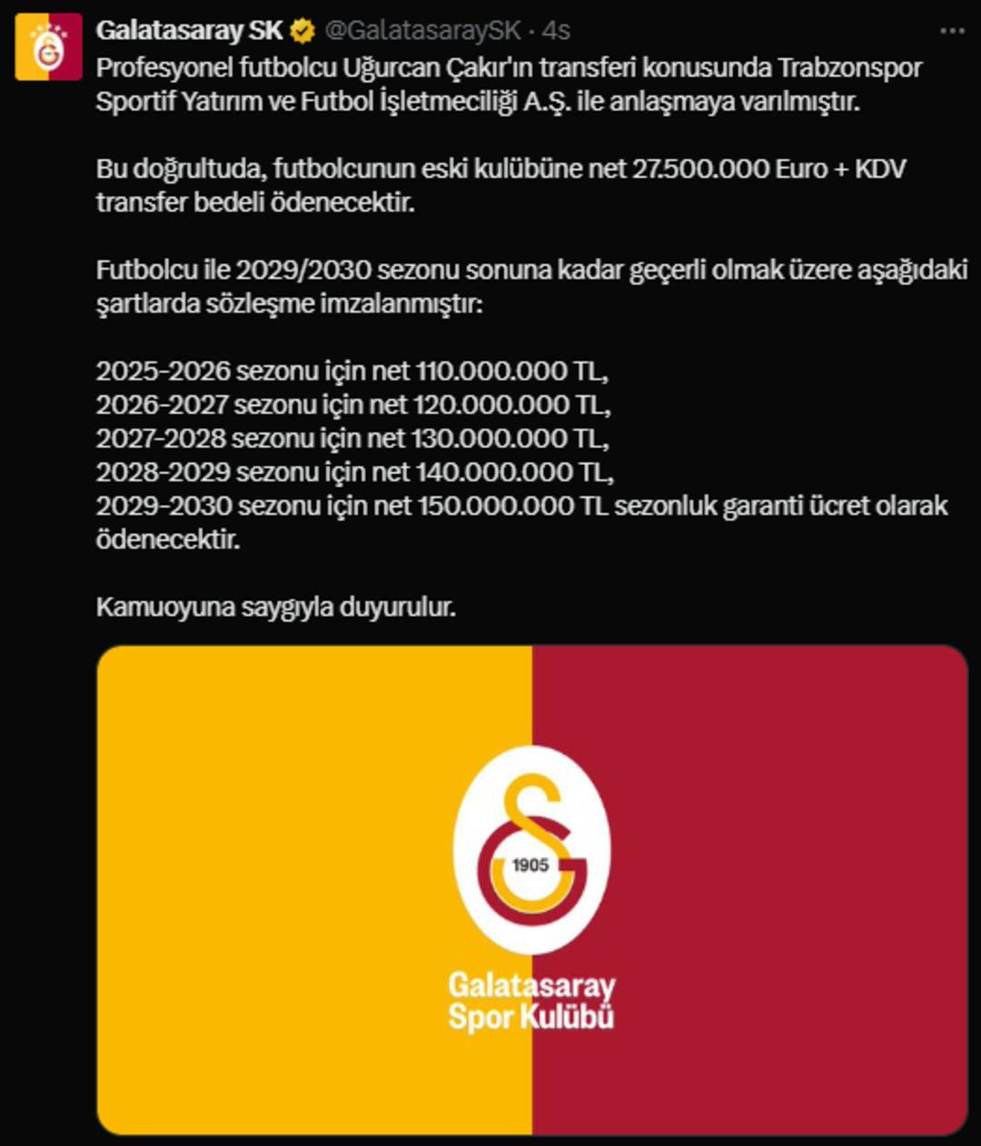 Uğurcan Çakır’ın bonservisi ve maaşı ne kadar? Galatasaray resmen açıkladı, KAP a bildirdi 3