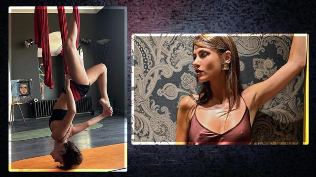 Yüsra Geyik tatilden döner dönmez hamak yogasına başladı! Pozları dikkat çekti