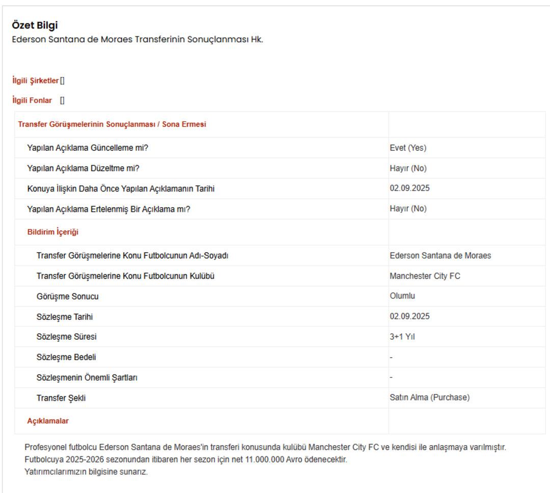 SON DAKİKA: Fenerbahçe Ederson transferini resmen duyurdu! KAP açıklaması geldi... 2