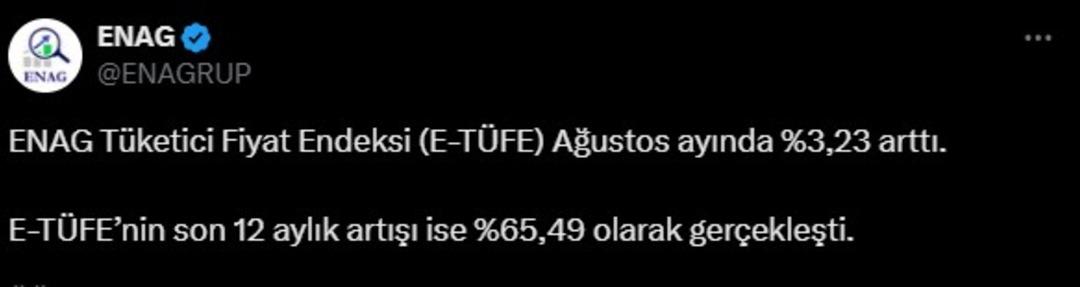 ENAG Ağustos enflasyonunu açıkladı! 1