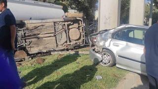 Otomobille çarpışan araç takla atarak durabildi