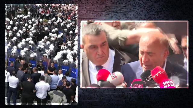 Gürsel Tekin polis eşliğinde binaya giriş yaptı
