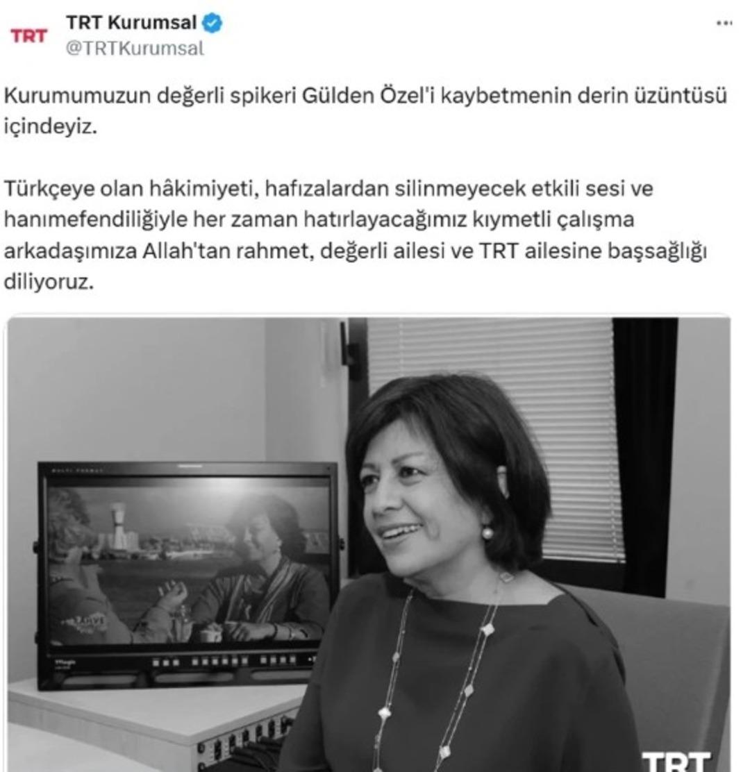 TRT nin duayen spikerlerindendi! Gülden Özel hayatını kaybetti 1