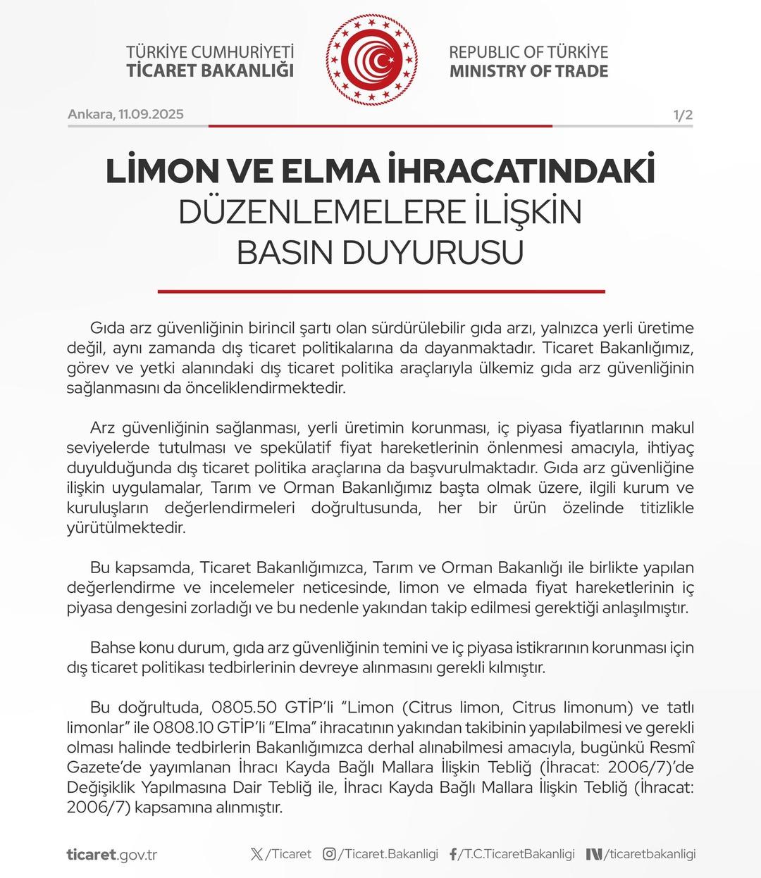 Bakanlık harekete geçti! Limon ve elma fiyatları için hamle 4