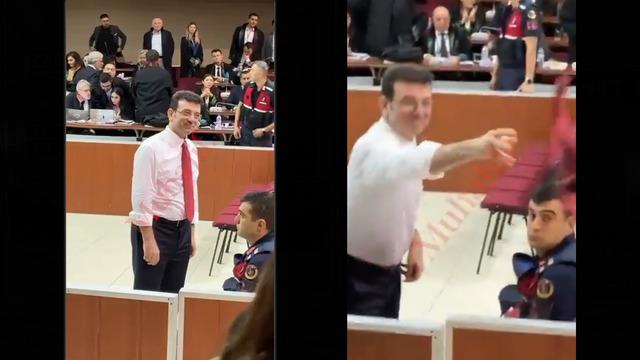 İmamoğlu mahkemede, kravatını çıkarıp Özgür Çelik'e attı
