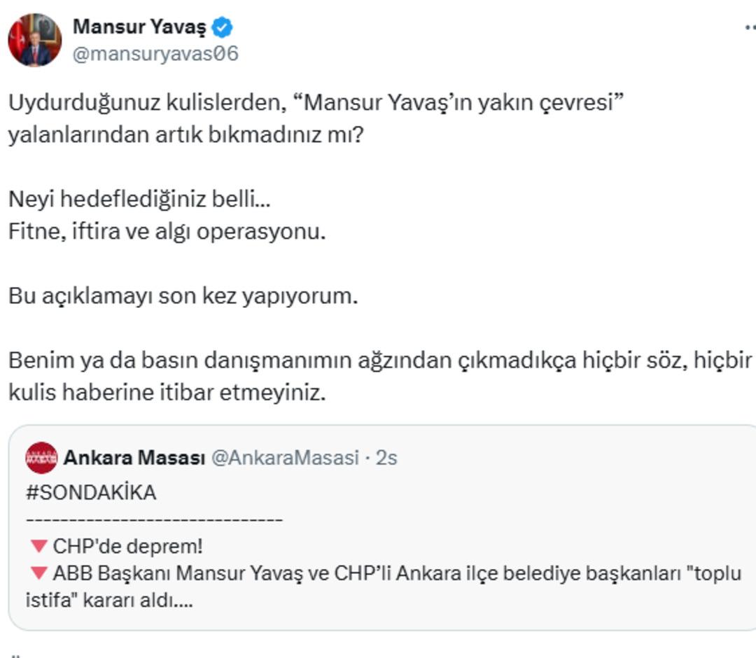 İstifa iddiaları gündem oldu! Mansur Yavaş tan açıklama geldi 3