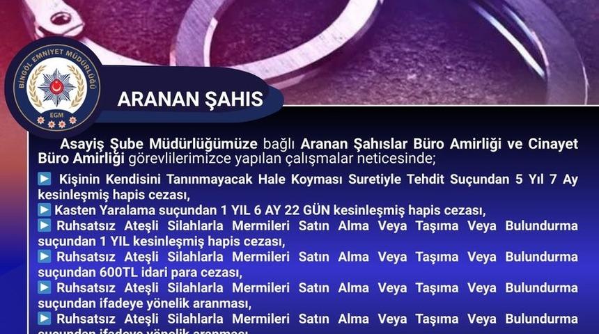 Bingöl’de kesinleşmiş hapis cezası bulunan şüpheli yakalandı