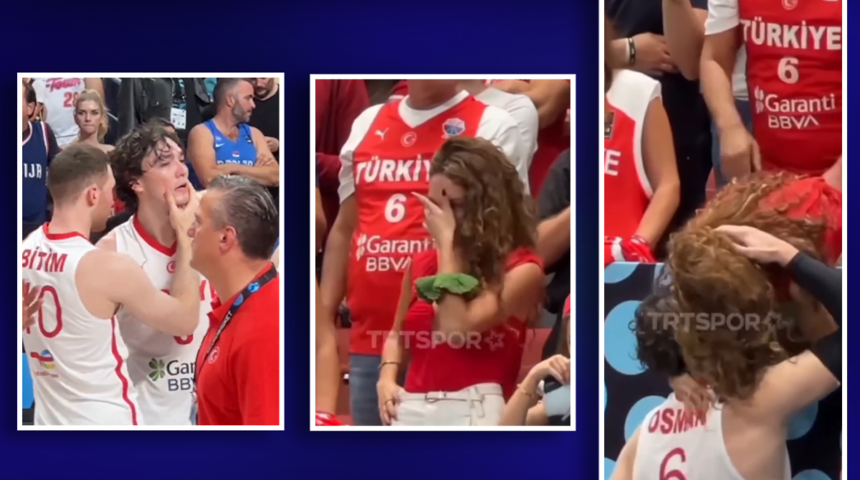 Cedi Osman bir yanda Ebru Şahin bir yanda ağladı! Öperek teselli etti