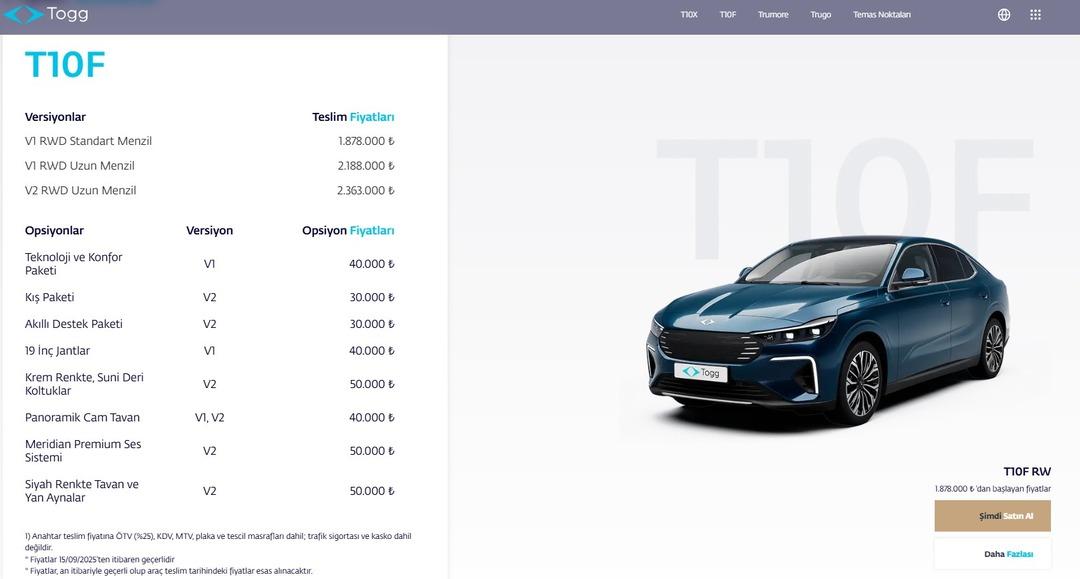 Merakla bekleniyordu! Togg un sedan modeli T10F in fiyatı belli oldu: 100 bin lirası olan alabilecek 4