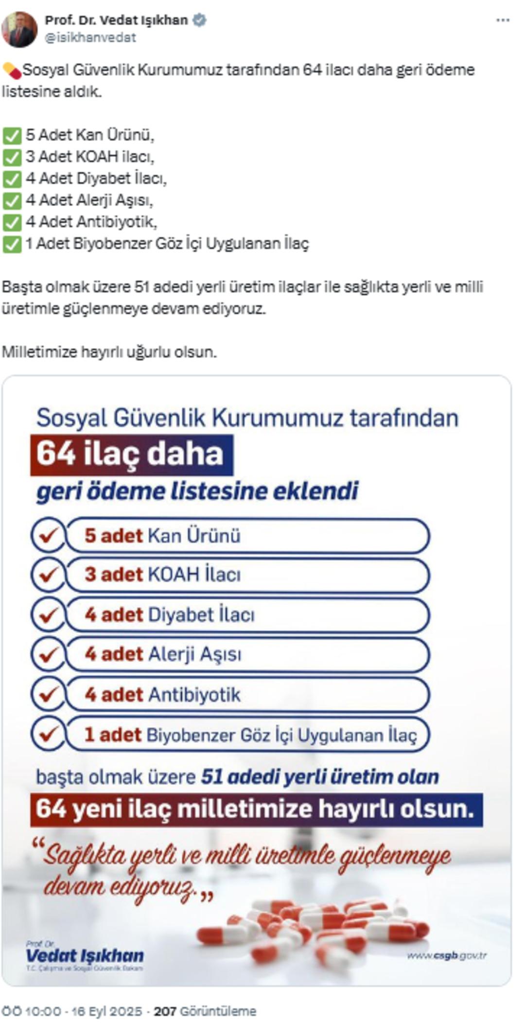 Bakan Işıkhan duyurdu! SGK 64 ilacı geri ödeme listesine aldı 3