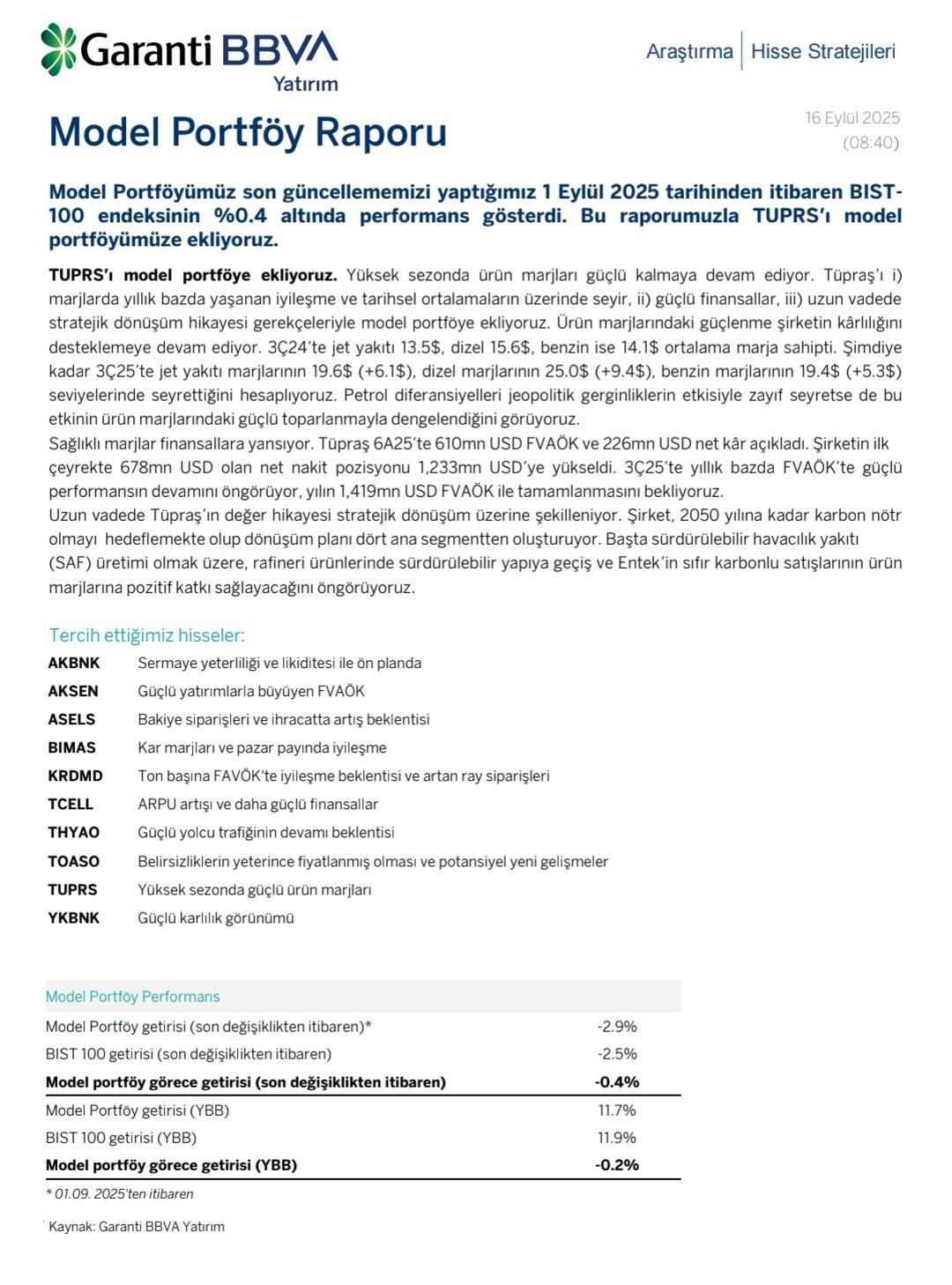 Garanti BBVA Yatırım, Tüpraş’ı model portföyüne ekledi 1