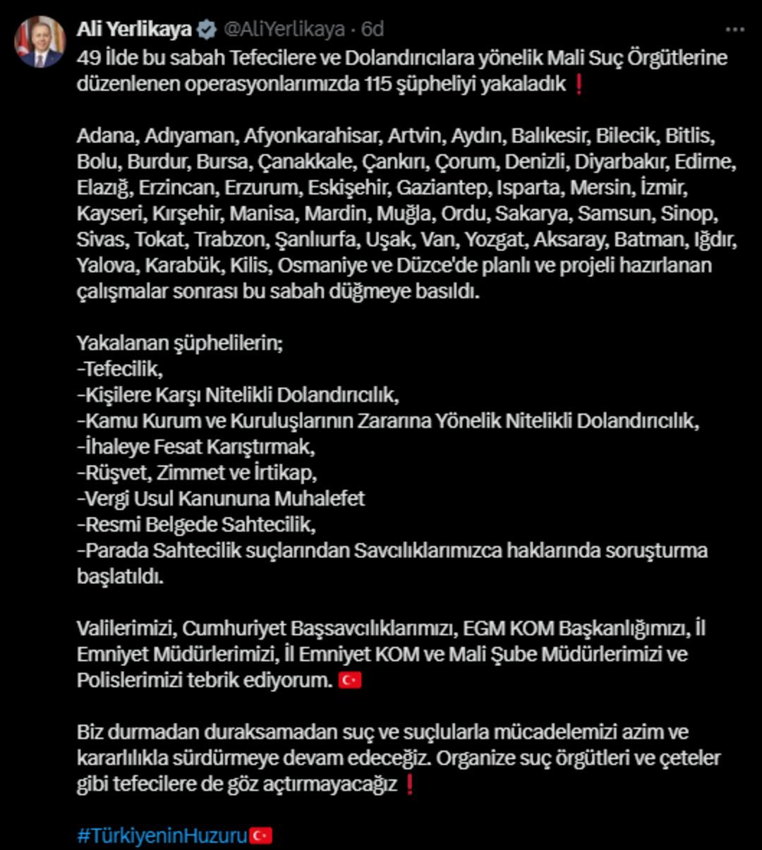 SON DAKİKA | 49 ilde tefeci ve dolandırıcılara operasyon: 115 şüpheli yakalandı 4