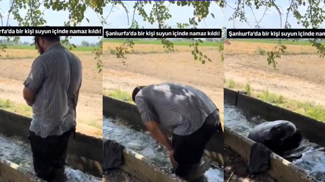 Şanlıurfa’da sıra dışı görüntü... Sulama kanalında namaz kıldı! Sosyal medyada yorum yağdı