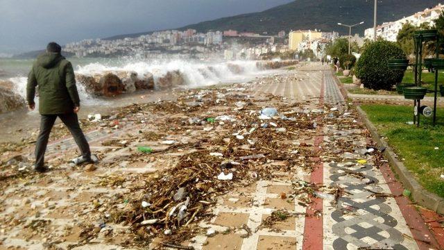 Gemlik’te sahil çöple doldu