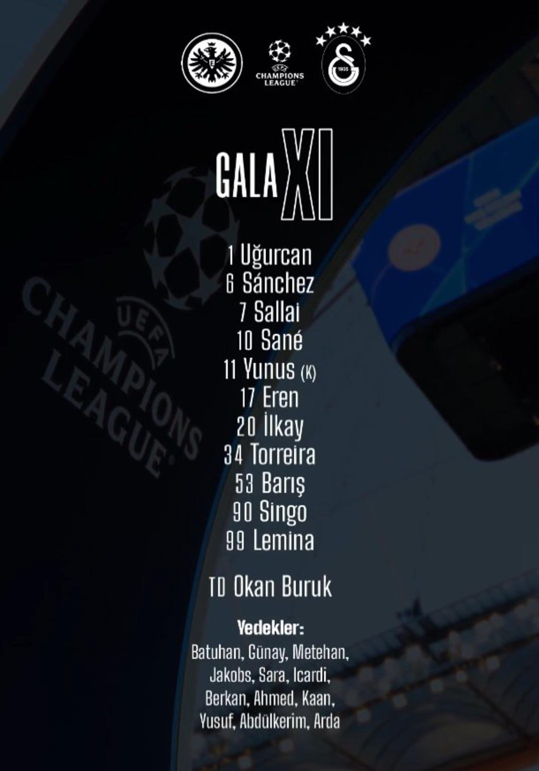 Galatasaray ın Şampiyonlar Ligi ilk maçında Eintracht Frankfurt deplasmanında sahaya çıkacağı ilk 11 belli oldu! 1