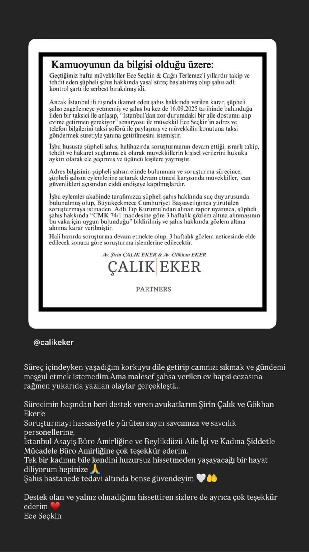Serbest kalır kalmaz mesajlar atmaya başlamıştı! Ece Seçkin yine tacize uğradı! Saplantılı hayran hakkında yeni karar 3