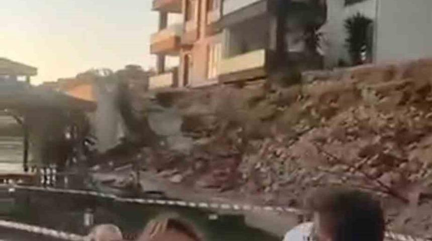 Bursa Nilüfer'de istinat duvarı çöktü: Korkulu anlar