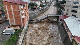 Artvin'in Borçka ilçesindeki tarihi köprü su seviyesinin yükselmesiyle çöktü