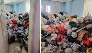 Adana'da apartman dairesinden iki kamyon çöp çıktı