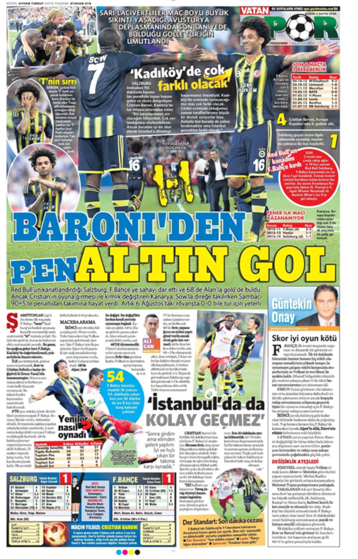 Sporun Manşetleri (1 Ağustos 2013)