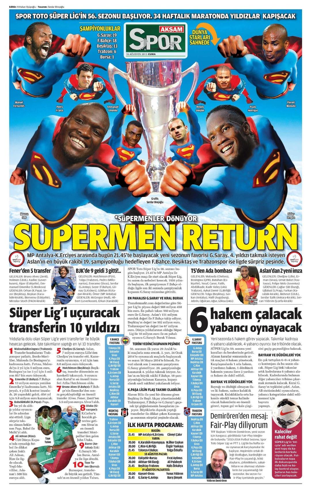 Sporun Manşetleri (16 Ağustos 2013)