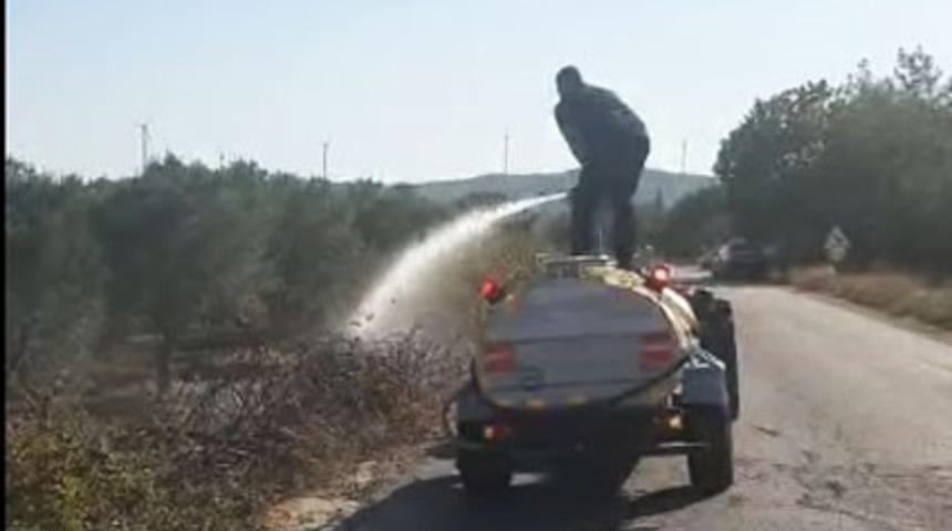 Kırkağaç’ta motosiklet alev aldı, yangın otluk alana sıçradı