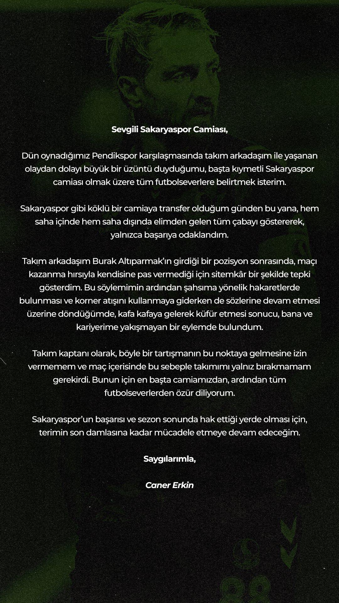 Sakaryaspor dan Caner Erkin kararı! Takım arkadaşına tokat atıp kırmızı kart görmüştü 2