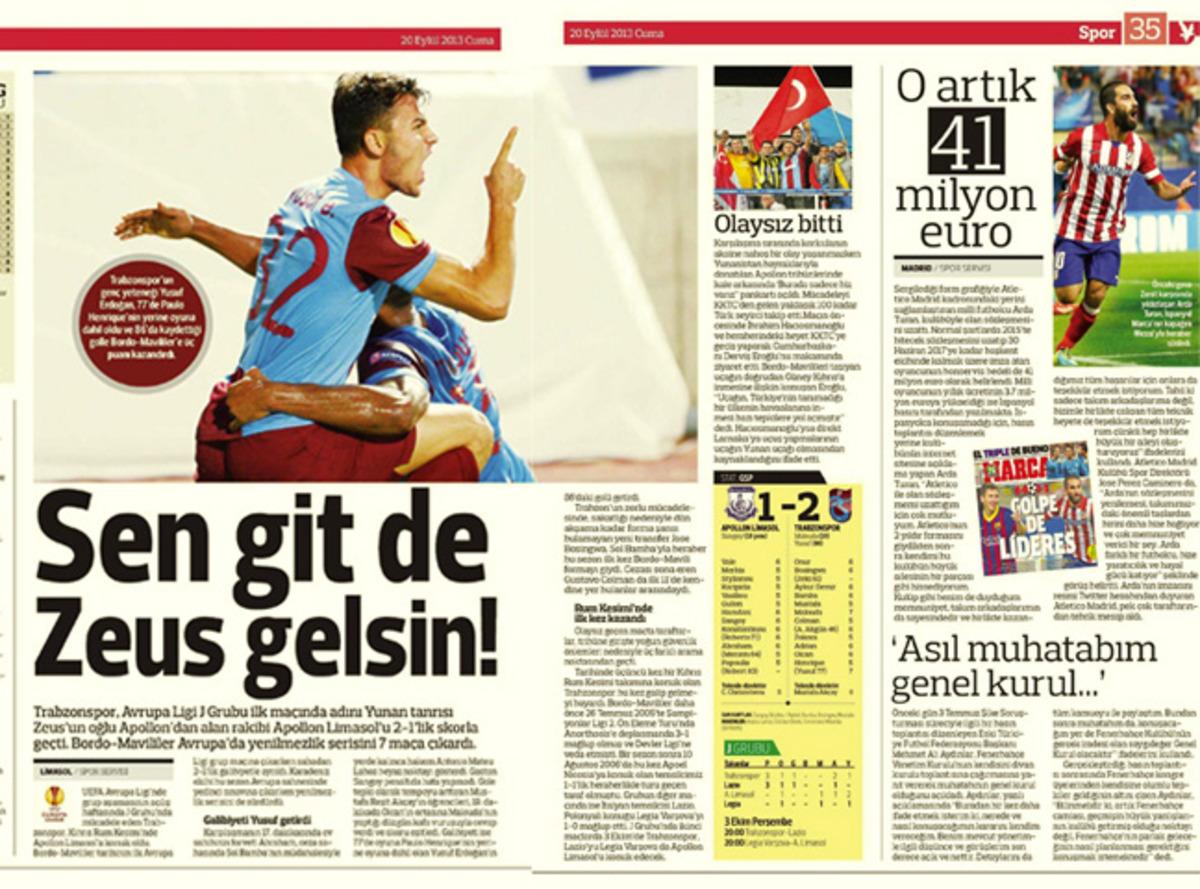 Sporun manşetleri (20 Eyl&uuml;l 2013)