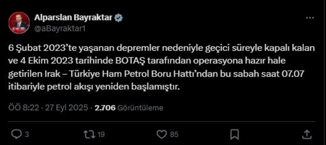 Bakan Bayraktar duyurdu! Irak-Türkiye Ham Petrol Boru Hattı nda yeni gelişme 1