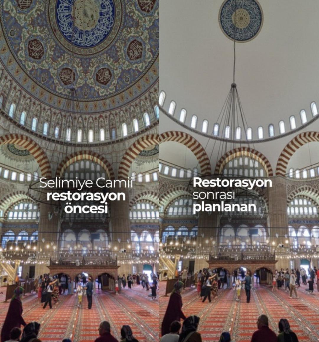 İlber Ortaylı tepki göstermiş, yeni hali olay olmuştu! Selimiye Camii ndeki restorasyon durduruldu 1