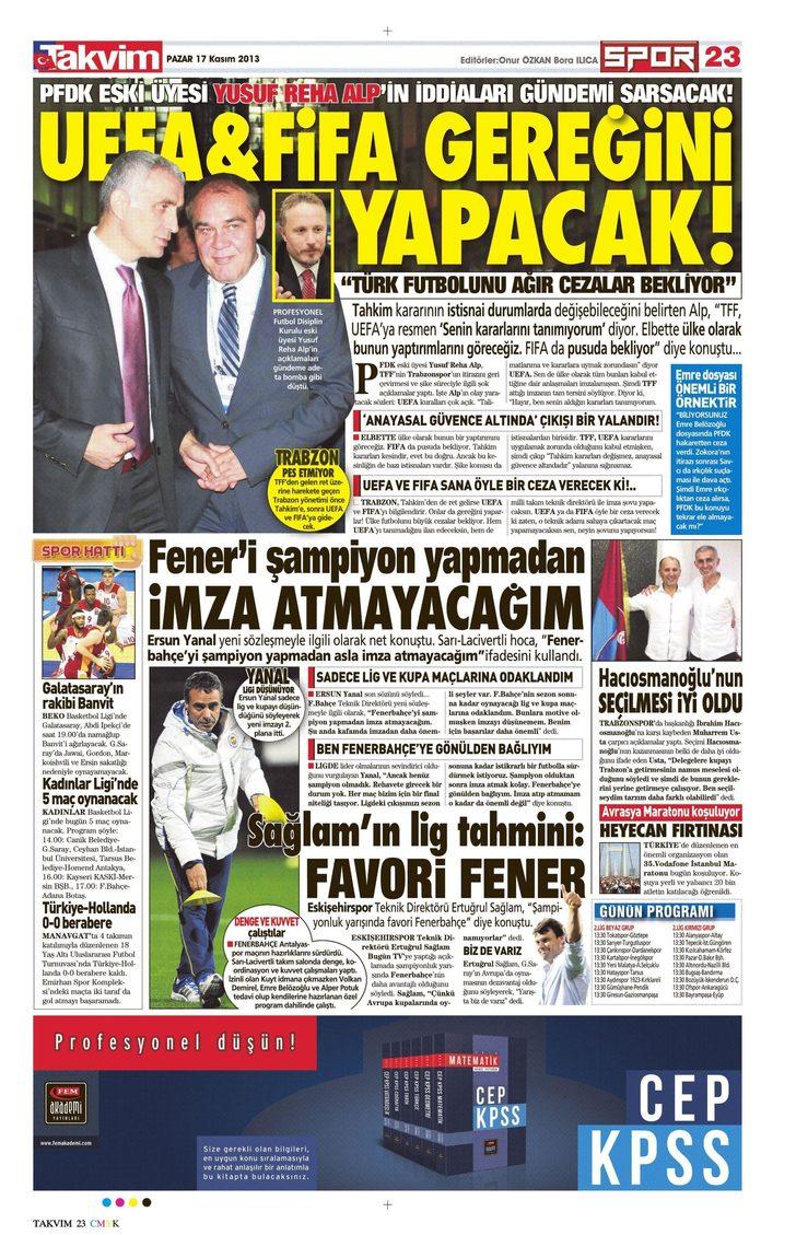 Sporun Manşetleri (17 Kasım 2013) G5