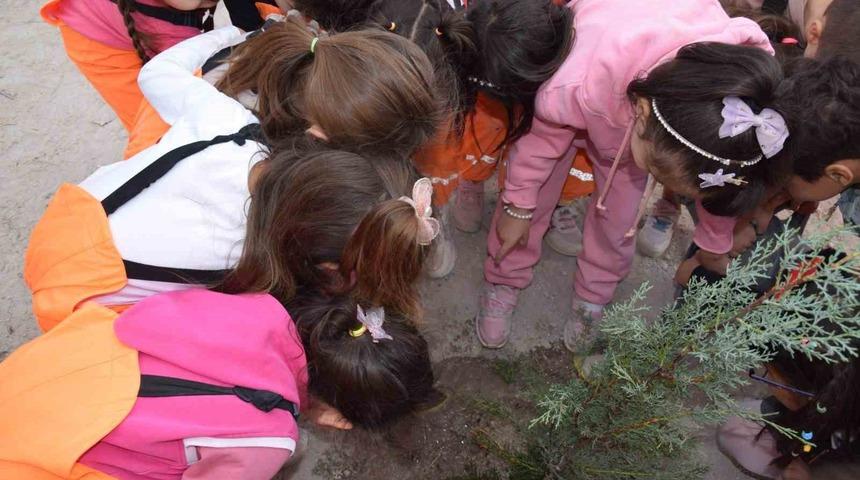 Karapınar’da minikler yeşil çevre için fidan dikti