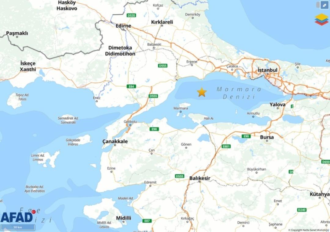 SON DAKİKA | İstanbul da hissedilen deprem! AFAD duyurdu: 5.0 büyüklüğünde merkez üssü Marmara Denizi 1