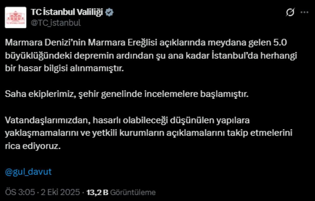SON DAKİKA | İstanbul da hissedilen deprem! AFAD duyurdu: 5.0 büyüklüğünde merkez üssü Marmara Denizi 5