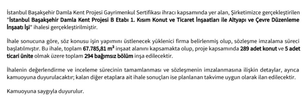 Emlak Konut, Damla Kent Sertifika Projesinde İhaleyi Tamamladı 1