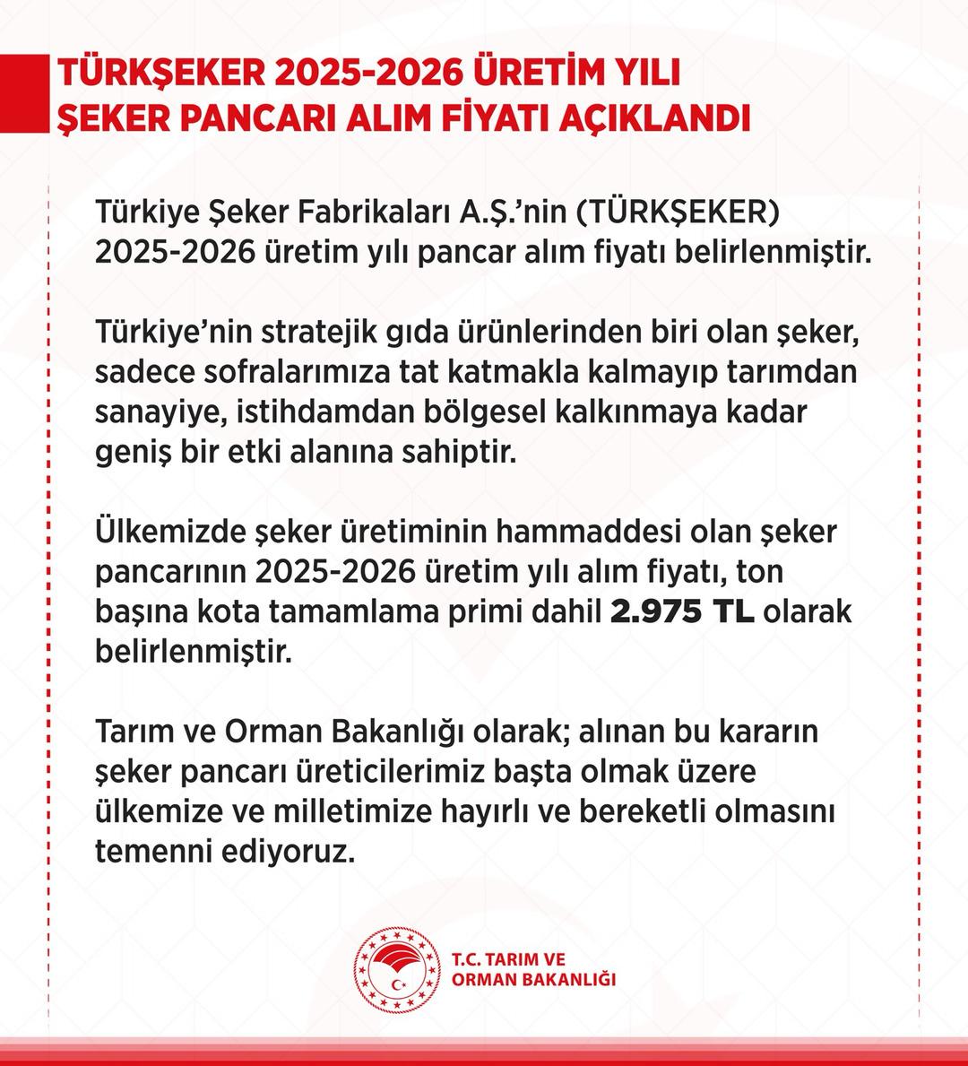 Tarım ve Orman Bakanlığı yeni Şeker Pancarı alım fiyatını açıkladı 2