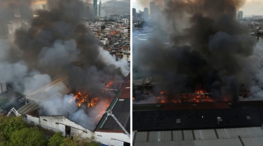 İzmir'de büyük fabrika yangını! Gökyüzünü kaplayan dumanlar her yerden görüldü