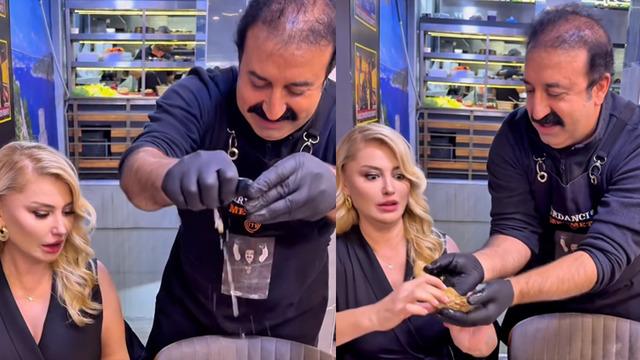 Şırdancı Mehmet Songül Karlı'ya elleriyle şırdan yedirmek isteyince... Mimikleri dikkat çekti