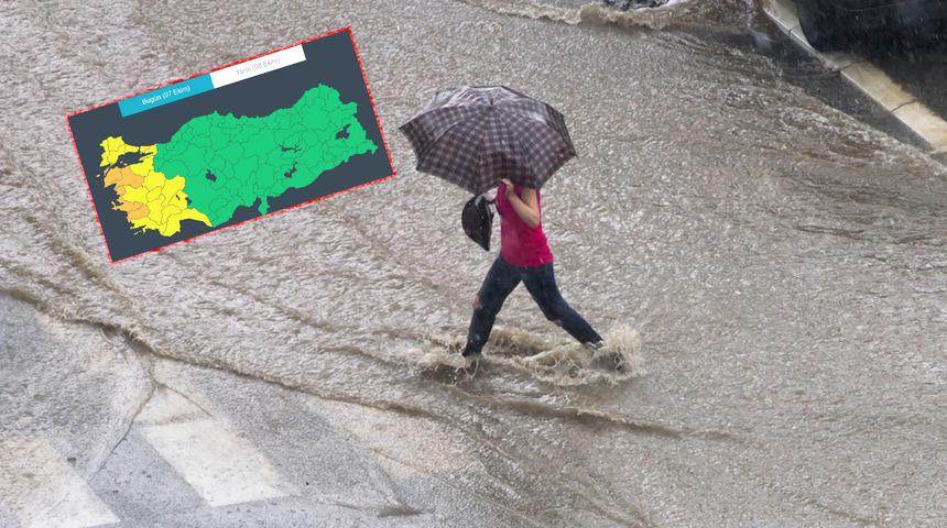 Meteoroloji uyardı: 4 il için turuncu, 16 il için sarı alarm! Batı bölgesine hücre uyarısı! Çok kuvvetli geliyor: Sel ve su baskını tehlikesi