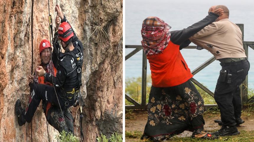 Yer: Antalya... Mahsur kaldığı falezlerden kurtarıldı, gazetecilere saldırdı