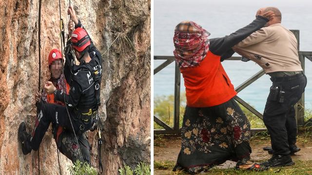 Yer: Antalya... Mahsur kaldığı falezlerden kurtarıldı, gazetecilere saldırdı