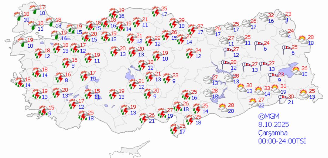 Meteoroloji den 36 ilde  sarı kodlu  alarm! Gök gürültülü sağanak yağış geliyor 2