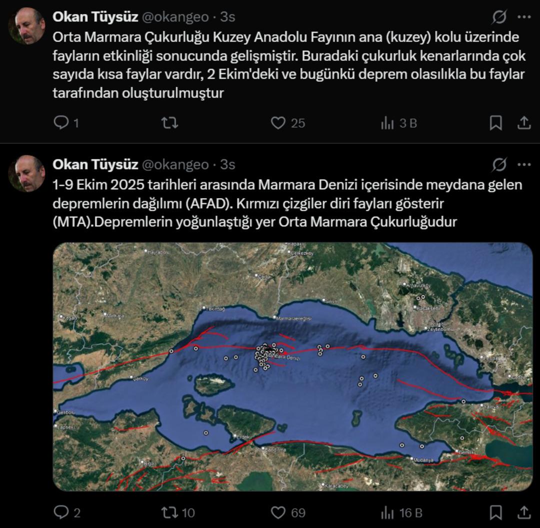 Son depremleri oluşturdu İstanbul açıklarındaki sarsıntı sonrası haritada gösterdi! Kırmızı çizgiler detayı 4